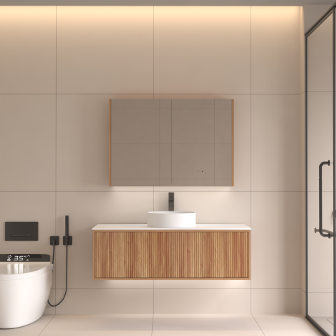 Lumina 900mm Bottom-Lit Cabinet with Sensor & Demister – Acacia - Image 1