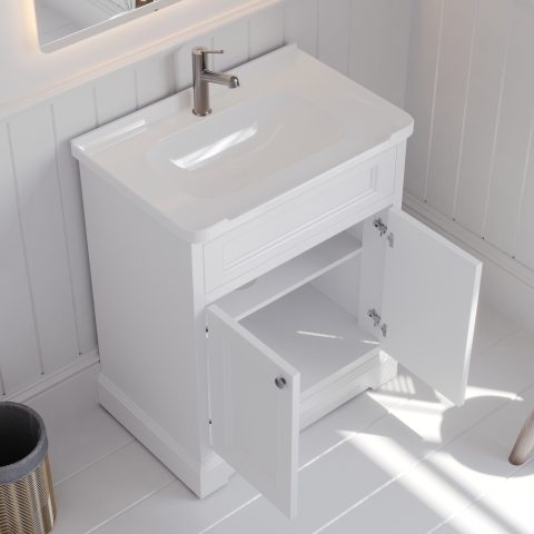 Burlington 700mm Solid Wood Floor-Standing Vanity – Hampton Series – Matte White - Image 3