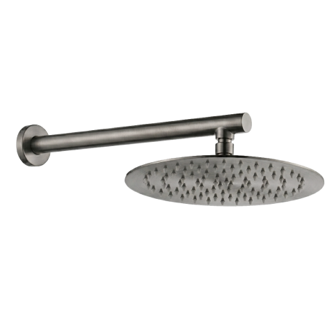 Milo 250mm Round Rainfall Shower Head with 400mm Arm - Gun Metal - Image 1