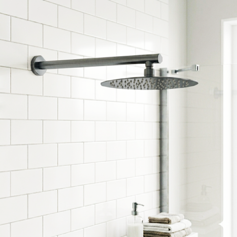 Milo 250mm Round Rainfall Shower Head with 400mm Arm - Gun Metal - Image 2