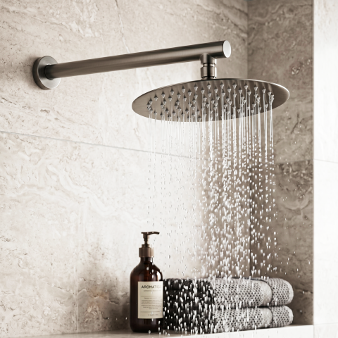 Milo 250mm Round Rainfall Shower Head with 400mm Arm - Gun Metal - Image 5