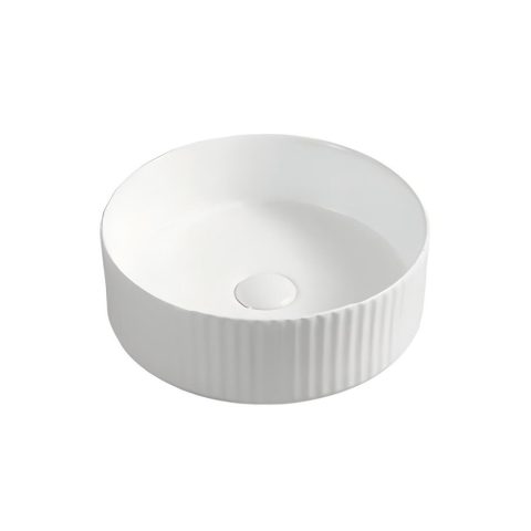 Linea Fluted Round Vessel Basin - Gloss White (360mm / 400mm) - Image 1