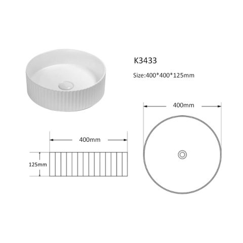 Fluted Vessel Basin – Round Counter Top, 400 × 400 × 120mm - Gloss White - Image 3