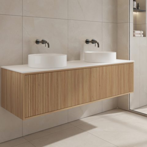 Aura 1500mm Wall-Hung Vanity - Acacia - Image 2