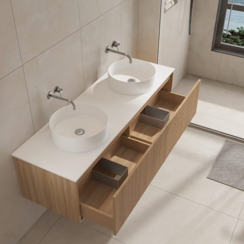 Aura 1500mm Wall-Hung Vanity - Acacia - Image 3