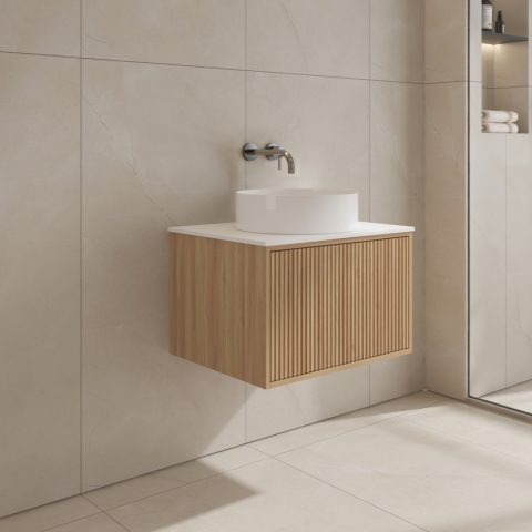 Aura 600mm Wall-Hung Vanity - Acacia - Image 2