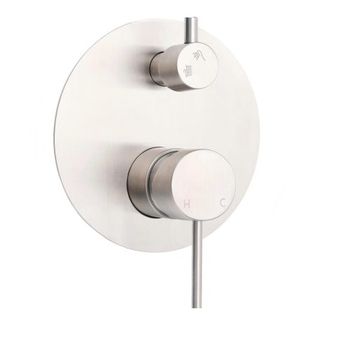 Minimalist Round Pin Lever Shower Diverter - Brushed Nickel - Image 1