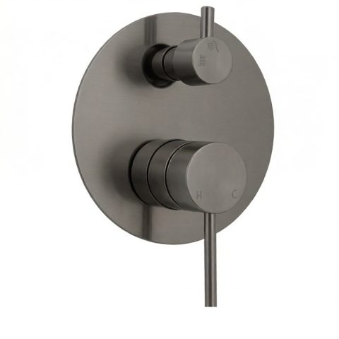 Minimalist Round Pin Lever Shower Diverter - Gun Metal - Image 1