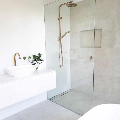 Brushed Gold Round Shower Set Slider with 2-functional Shower Head and Rain Head - Image 5