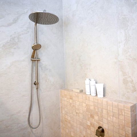 Brushed Nickel Round Shower Set Slider with 2-functional Shower Head and Rain Head - Image 1