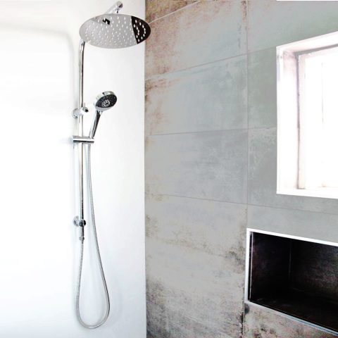 Chrome Round Shower Set Slider with 2-functional Shower Head and Rain Head - Image 1