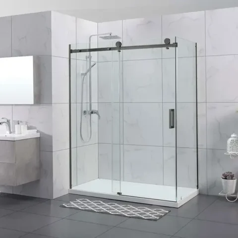 Frameless Glass Rectangle 1200wx900dmm Shower Sliding Door Gunmetal - Image 5