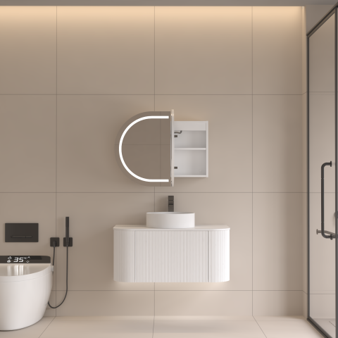 ELLURA 900mm Front-Lit LED Mirror Cabinet with Sensor & Demister – Matte White - Image 2