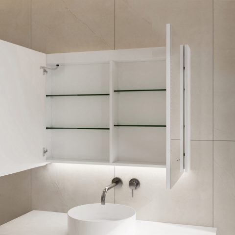 Lumina 900mm Bottom-Lit Cabinet with Sensor & Demister – Matte White - Image 5