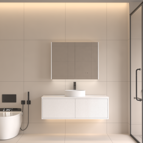 Lumina 900mm Bottom-Lit Cabinet with Sensor & Demister – Matte White - Image 1