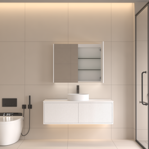 Lumina 900mm Bottom-Lit Cabinet with Sensor & Demister – Matte White - Image 2