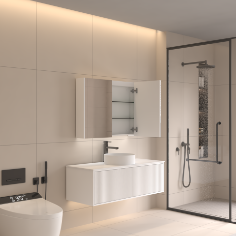 Lumina 900mm Bottom-Lit Cabinet with Sensor & Demister – Matte White - Image 3