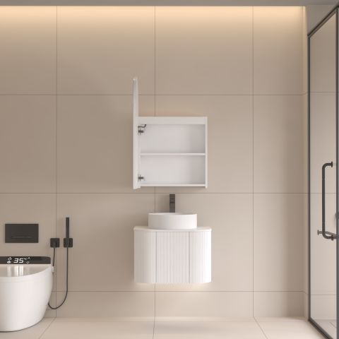 ARIA 550mm Front-Lit Arch LED Mirror Cabinet with Sensor & Demister – Matte White - Image 2