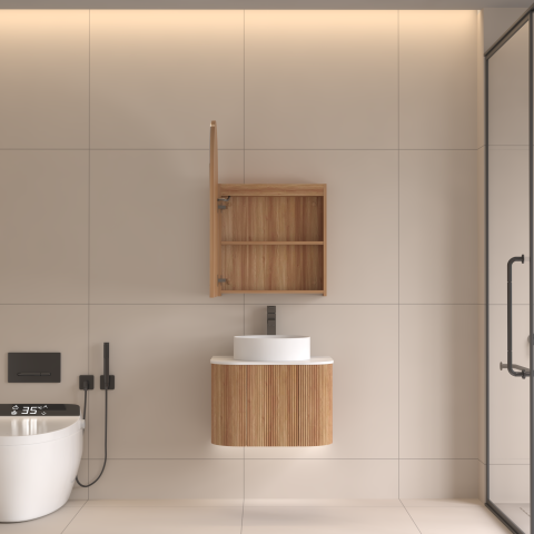 ARIA 550mm Front-Lit Arch LED Mirror Cabinet with Sensor & Demister – Acacia - Image 2