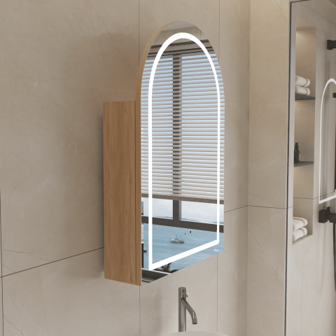 ARIA 550mm Front-Lit Arch LED Mirror Cabinet with Sensor & Demister – Acacia - Image 4