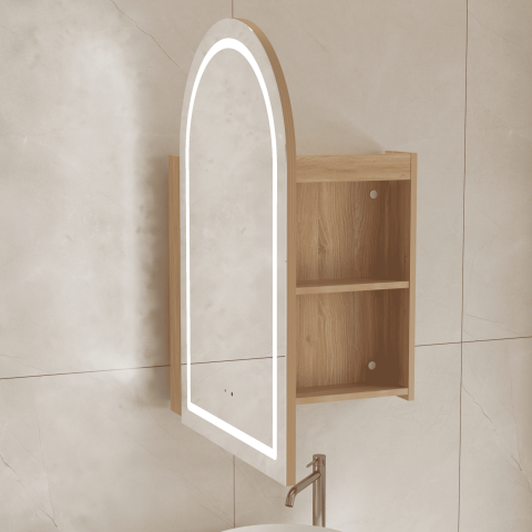ARIA 550mm Front-Lit Arch LED Mirror Cabinet with Sensor & Demister – Acacia - Image 5