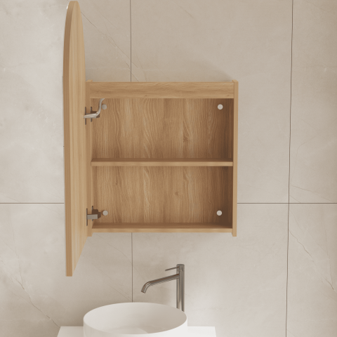 ARIA 550mm Front-Lit Arch LED Mirror Cabinet with Sensor & Demister – Acacia - Image 6