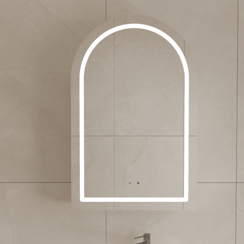 ARIA 550mm Front-Lit Arch LED Mirror Cabinet with Sensor & Demister – Matte White - Image 4