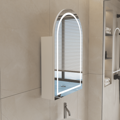 ARIA 550mm Front-Lit Arch LED Mirror Cabinet with Sensor & Demister – Matte White - Image 5