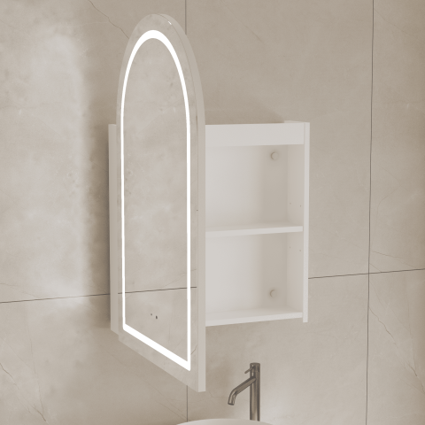 ARIA 550mm Front-Lit Arch LED Mirror Cabinet with Sensor & Demister – Matte White - Image 6