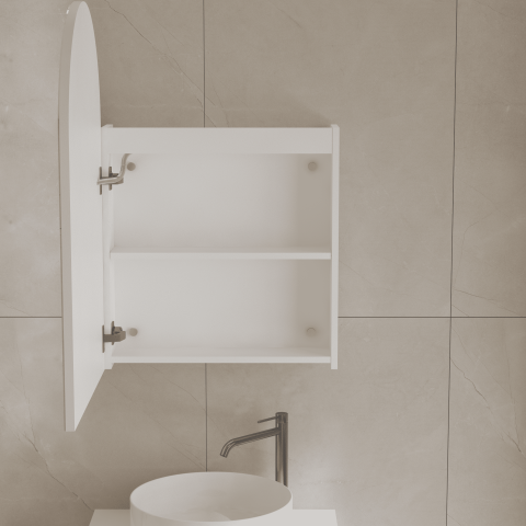 ARIA 550mm Front-Lit Arch LED Mirror Cabinet with Sensor & Demister – Matte White - Image 7