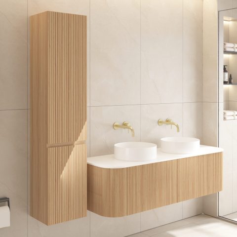 Wall-Hung Towel Cabinet – 350W x 300D x 1600H mm | Acacia Wood Door Front - Image 2