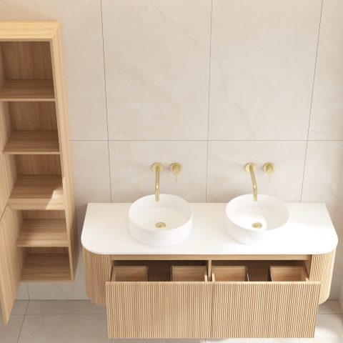 Wall-Hung Towel Cabinet – 350W x 300D x 1600H mm | Acacia Wood Door Front - Image 4