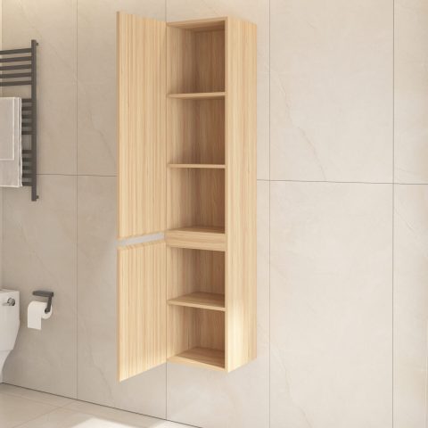 Wall-Hung Towel Cabinet – 350W x 300D x 1600H mm | Acacia Wood Door Front - Image 7
