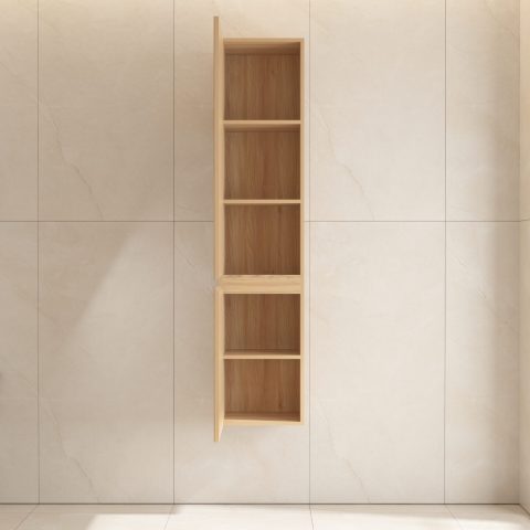 Wall-Hung Towel Cabinet – 350W x 300D x 1600H mm | Acacia Wood Door Front - Image 8