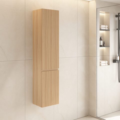 Wall-Hung Towel Cabinet – 350W x 300D x 1600H mm | Acacia Wood Door Front - Image 6