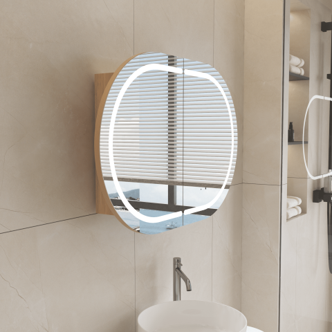 ELLURA 900(W)x600(H)mm Front-Lit LED Mirror Cabinet with Sensor & Demister – Acacia - Image 5