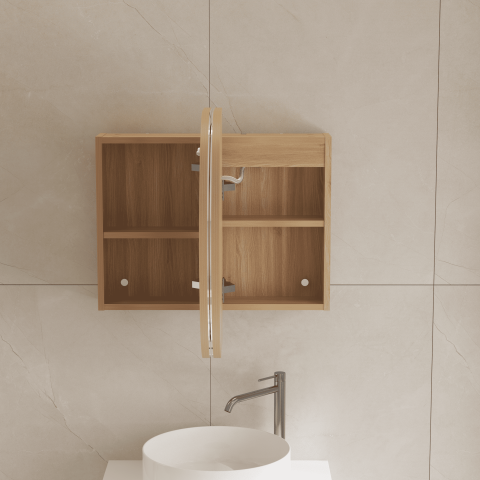 ELLURA 900(W)x600(H)mm Front-Lit LED Mirror Cabinet with Sensor & Demister – Acacia - Image 7