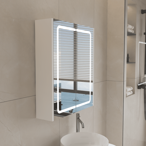 Lumina 900mm Front & Bottom-Lit LED Mirror Cabinet with Sensor & Demister – Matte White - Image 5