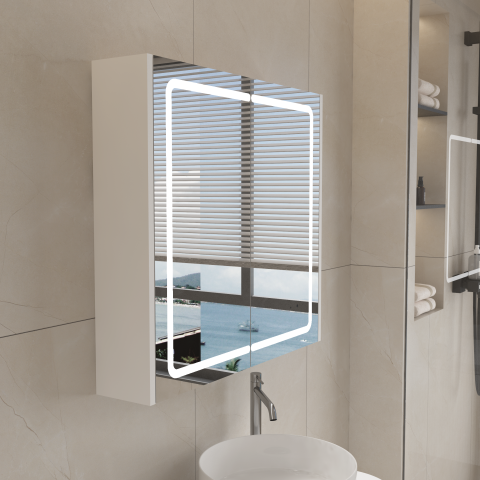 Lumina 750mm Front & Bottom-Lit LED Mirror Cabinet with Sensor & Demister – Matte White - Image 4