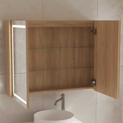 Lumina 900mm Front & Bottom-Lit LED Mirror Cabinet with Sensor & Demister – Acacia - Image 6