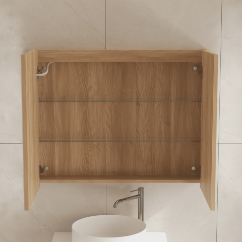 Lumina 900mm Front & Bottom-Lit LED Mirror Cabinet with Sensor & Demister – Acacia - Image 7