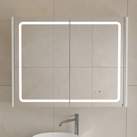 Lumina 900mm Front & Bottom-Lit LED Mirror Cabinet with Sensor & Demister – Matte White - Image 4