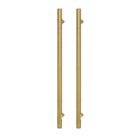 Vertical Heated Towel Rail 650mm (L) Two Round Rails Combo - Brushed Gold - Image 1