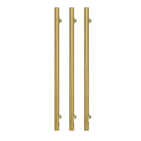 Vertical Heated Towel Rail 900mm (L) Three Round Rails Combo – Brushed Gold - Image 1
