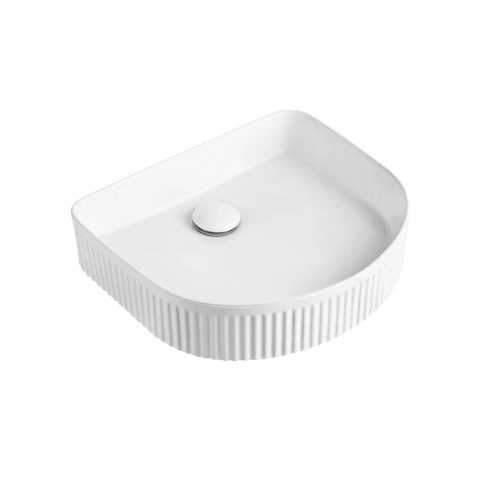 Linea Arch 415mm Fluted Soft Square Vessel Basin - Gloss White - Image 1