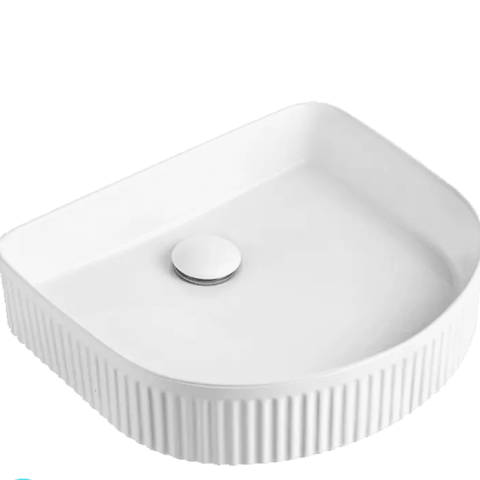 Fluted Vessel Basin – Soft Square Counter Top - Gloss White - Image 1