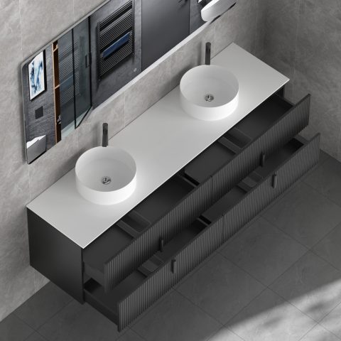 Aura 1800mm Wall-Hung Vanity - Matte Black - Image 7