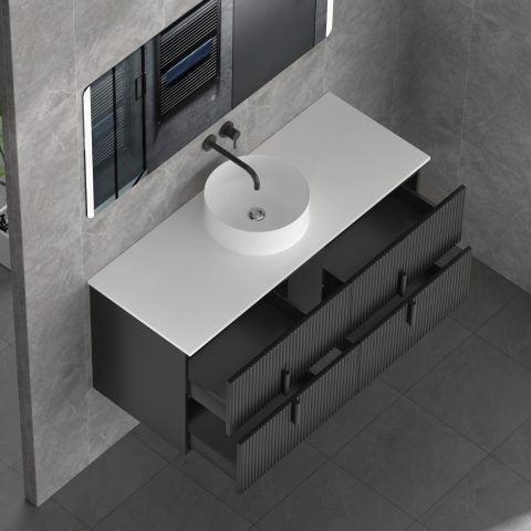 Aura 1200mm Wall-Hung Vanity - Matte Black - Image 9