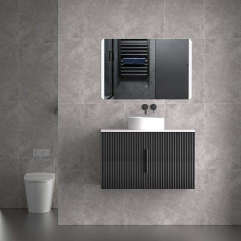 Aura 900mm Wall-Hung Vanity - Matte Black - Image 11