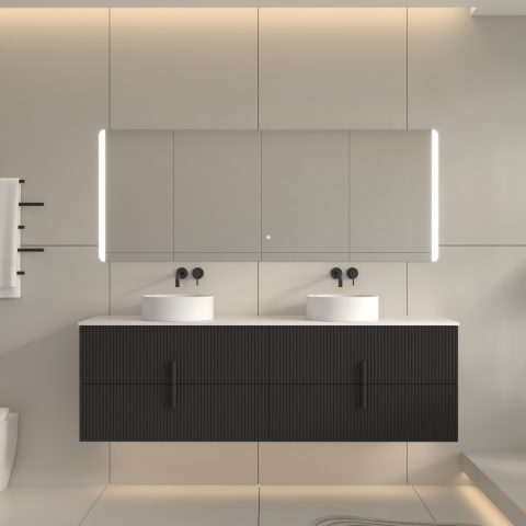 Aura 1800mm Wall-Hung Vanity - Matte Black - Image 1